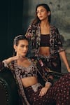 Shop_Mani Bhatia_Maroon Crepe Embroidery, Sequins, Beads Ophelia Floral Print Jacket Set 