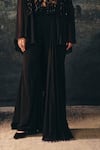 Mani Bhatia_Black Satin, Chiffon Beads, Plume Placement Embroidered Top And Palazzo Set _Online_at_Aza_Fashions