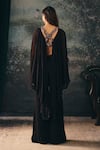Shop_Mani Bhatia_Black Satin, Chiffon Beads, Plume Placement Embroidered Top And Palazzo Set _at_Aza_Fashions