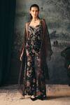 Buy_Mani Bhatia_Black Organza, Crepe, Satin Embroidery Sienna Floral Print Top Palazzo Set _Online_at_Aza_Fashions