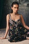 Mani Bhatia_Black Organza, Crepe, Satin Embroidery Sienna Floral Print Top Palazzo Set _at_Aza_Fashions
