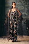 Buy_Mani Bhatia_Black Organza, Crepe, Satin Embroidery Sienna Floral Print Top Palazzo Set _at_Aza_Fashions