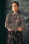 Mani Bhatia_Black Satin, Net, Chiffon Embroidery, Sequins, Glacia Anarkali With Bustier _at_Aza_Fashions