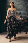 Buy_Mani Bhatia_Black Organza, Satin Sequins, Beads Elara Embroidered Corset And Skirt Set _at_Aza_Fashions