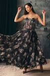Mani Bhatia_Black Organza, Satin Sequins, Beads Elara Embroidered Corset And Skirt Set _at_Aza_Fashions