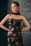 Mani Bhatia_Black Satin, Chiffon Mirabel Print Corset Skirt Set _Online_at_Aza_Fashions