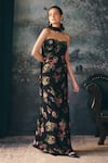 Buy_Mani Bhatia_Black Satin, Chiffon Mirabel Print Corset Skirt Set _Online_at_Aza_Fashions