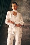 Buy_Mani Bhatia_Ivory Crepe, Satin Stones Nyssa Floral Embroidered Jacket Palazzo Set _Online_at_Aza_Fashions
