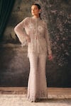 Buy_Mani Bhatia_Ivory Net, Chiffon, Satin Embroidery, Sequins, Eira Floral Jacket Sharara Set 