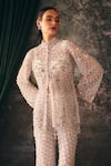 Shop_Mani Bhatia_Ivory Net, Chiffon, Satin Embroidery, Sequins, Eira Floral Jacket Sharara Set 