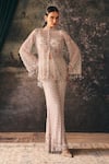 Buy_Mani Bhatia_Ivory Net, Chiffon, Satin Embroidery, Sequins, Eira Floral Jacket Sharara Set _at_Aza_Fashions
