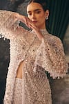 Mani Bhatia_Ivory Net, Chiffon, Satin Embroidery, Sequins, Eira Floral Jacket Sharara Set _Online