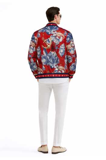 Shop_MR. Ajay Kumar_Multi Color Polyester Oceanic Print Bomber Jacket _at_Aza_Fashions