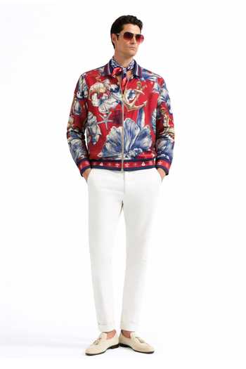 MR. Ajay Kumar_Multi Color Polyester Oceanic Print Bomber Jacket _Online_at_Aza_Fashions