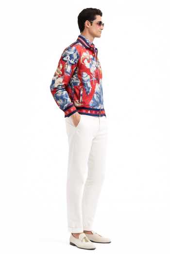 Buy_MR. Ajay Kumar_Multi Color Polyester Oceanic Print Bomber Jacket _Online_at_Aza_Fashions