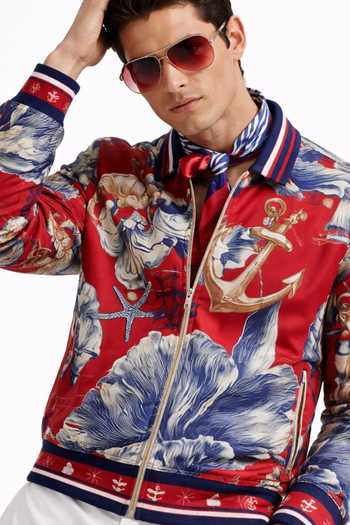 MR. Ajay Kumar_Multi Color Polyester Oceanic Print Bomber Jacket _Online