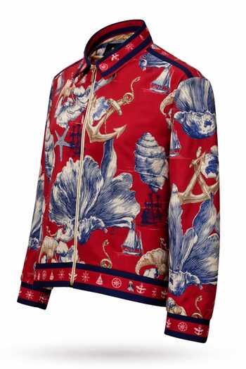 Buy_MR. Ajay Kumar_Multi Color Polyester Oceanic Print Bomber Jacket _Online