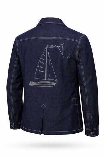 Buy_MR. Ajay Kumar_Blue Cotton Satin, Lycra Embroidery Bluemarine Denim Hunter Jacket 