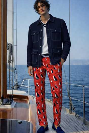 Shop_MR. Ajay Kumar_Blue Cotton Satin, Lycra Embroidery Bluemarine Denim Hunter Jacket 