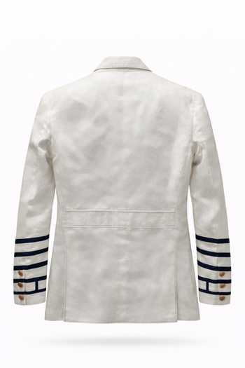 Shop_MR. Ajay Kumar_White Linen Nautical Hunter Blazer _at_Aza_Fashions