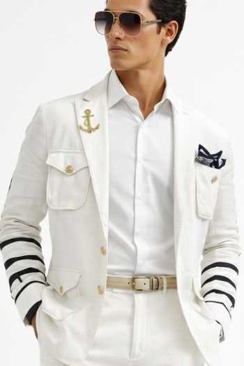 Buy_MR. Ajay Kumar_White Linen Nautical Hunter Blazer _Online_at_Aza_Fashions