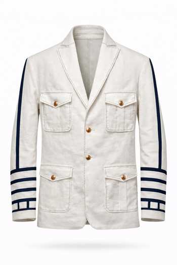 MR. Ajay Kumar_White Linen Nautical Hunter Blazer _at_Aza_Fashions