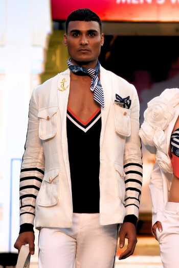 Shop_MR. Ajay Kumar_White Linen Nautical Hunter Blazer 