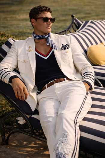 MR. Ajay Kumar_White Linen Nautical Hunter Blazer _Online