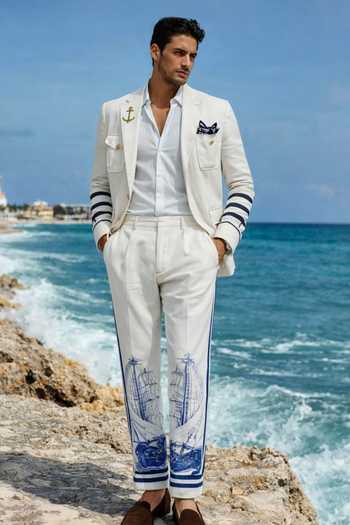 Shop_MR. Ajay Kumar_White Linen Nautical Hunter Blazer _Online