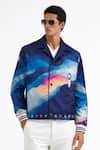 Buy_MR. Ajay Kumar_Blue Cotton Satin, Lycra Seafarer Print Double Breasted Blazer _Online_at_Aza_Fashions