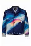 Shop_MR. Ajay Kumar_Blue Cotton Satin, Lycra Seafarer Print Double Breasted Blazer _Online_at_Aza_Fashions