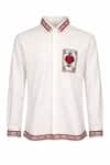 Buy_MR. Ajay Kumar_White Cotton Taash Placement Print Shirt _Online_at_Aza_Fashions
