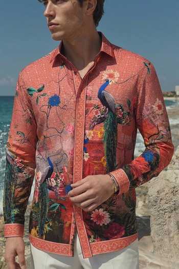 MR. Ajay Kumar_Multi Color Cotton Riyaz Red Printed Shirt _Online_at_Aza_Fashions