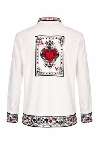 Buy_MR. Ajay Kumar_Ivory Cotton Taash Black Print Shirt _Online_at_Aza_Fashions