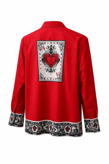 Buy_MR. Ajay Kumar_Red Cotton Taash Print Shirt _Online_at_Aza_Fashions