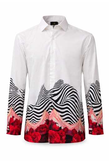 MR. Ajay Kumar_Multi Color Cotton White Wave Print Shirt _Online_at_Aza_Fashions