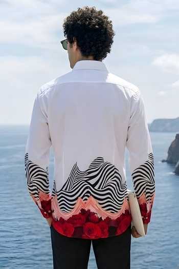 Shop_MR. Ajay Kumar_Multi Color Cotton White Wave Print Shirt _at_Aza_Fashions