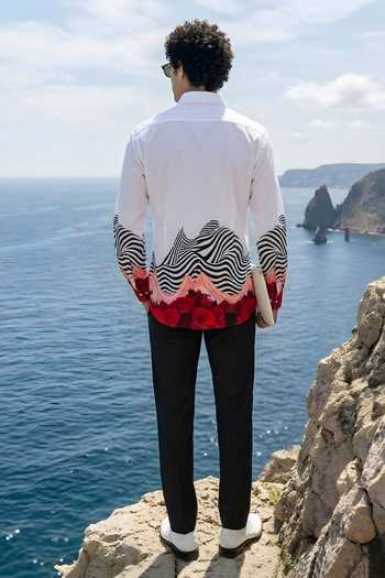 Buy_MR. Ajay Kumar_Multi Color Cotton White Wave Print Shirt 