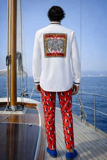 Shop_MR. Ajay Kumar_White Cotton Wave Tiger Print Shirt _at_Aza_Fashions