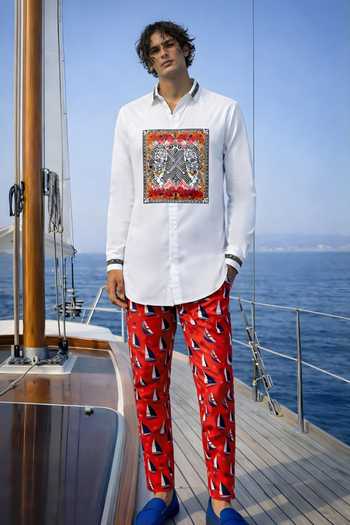 Shop_MR. Ajay Kumar_White Cotton Wave Tiger Print Shirt _Online_at_Aza_Fashions
