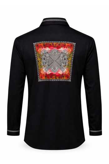 MR. Ajay Kumar_Black Cotton Dual Tiger Centre Print Shirt _Online_at_Aza_Fashions