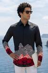 Buy_MR. Ajay Kumar_Black Cotton Wave Print Shirt _at_Aza_Fashions