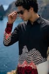 Shop_MR. Ajay Kumar_Black Cotton Wave Print Shirt _Online_at_Aza_Fashions