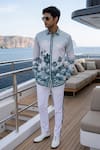 Shop_MR. Ajay Kumar_Grey Cotton Lotus Blume Print Shirt _Online_at_Aza_Fashions