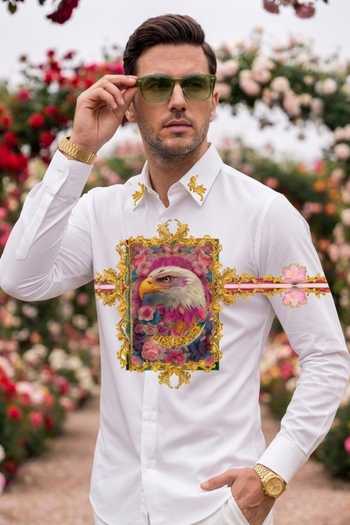 Buy_MR. Ajay Kumar_White Cotton Eagle Print Shirt _at_Aza_Fashions
