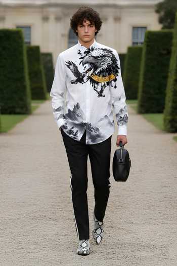 MR. Ajay Kumar_White Cotton Hawkes Print Shirt _Online_at_Aza_Fashions