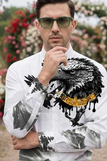 Shop_MR. Ajay Kumar_White Cotton Hawkes Print Shirt _Online_at_Aza_Fashions