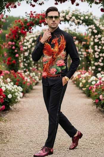 MR. Ajay Kumar_Black Cotton Falcon Print Shirt _Online_at_Aza_Fashions