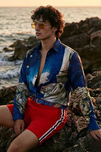 Buy_MR. Ajay Kumar_Multi Color Cotton Blue Tiger Signature Print Shirt _at_Aza_Fashions