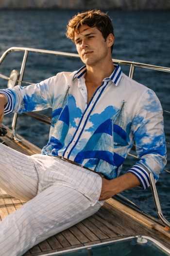 Shop_MR. Ajay Kumar_Multi Color Cotton Navigator Print Resort Shirt 